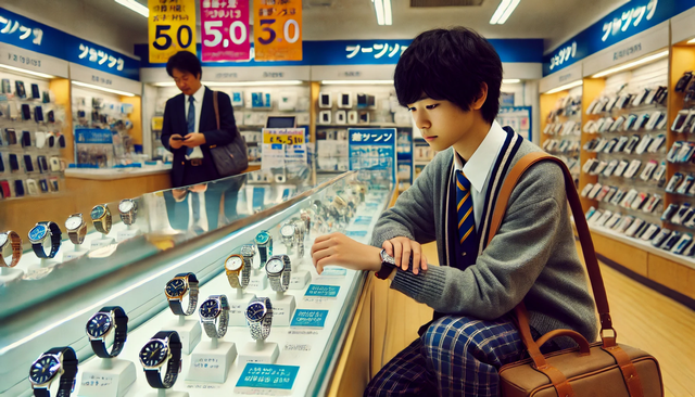 電波ソーラー搭載の中学生男子の腕時計