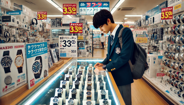 中学生男子で腕時計